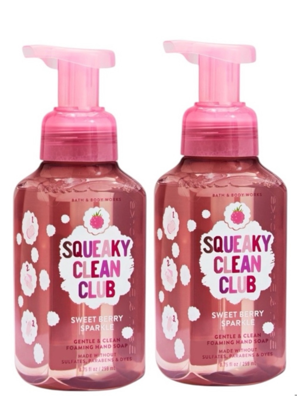 SQUEAKY CLEAN CLUB 2-Pc BBW Sweet Berry Sparkle foam hand soap set